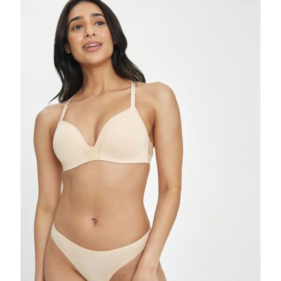 LIVELY The All Day Deep V No Wire Bra Nude Toasted Almond Sz 34C - Picture 1 of 8